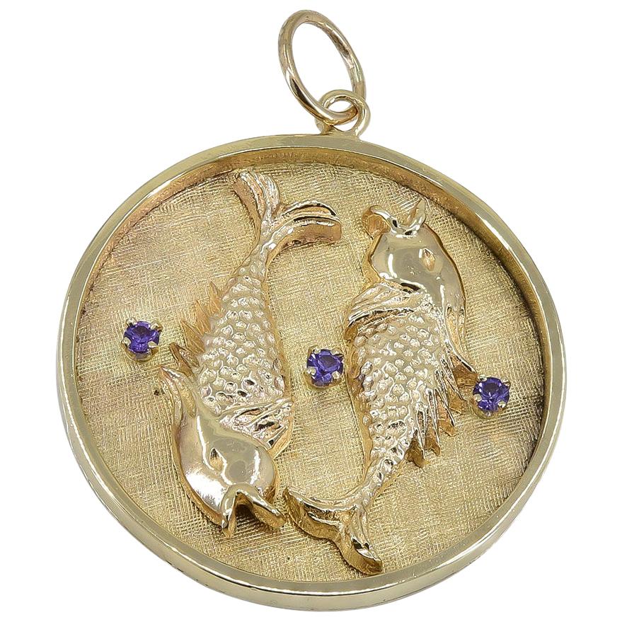 Gold and Amethyst Pisces Charm/Pendant
