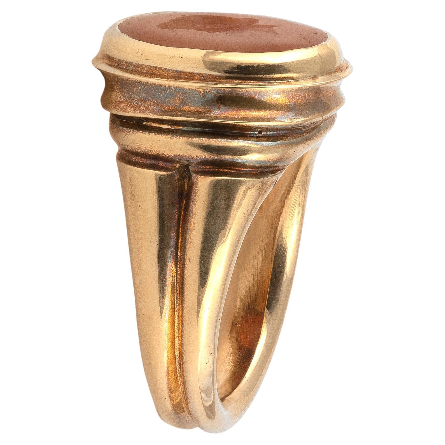 Classical Roman Gold And Ancient Roman Imperial Intaglio of Roman Goddess Salus Ring For Sale