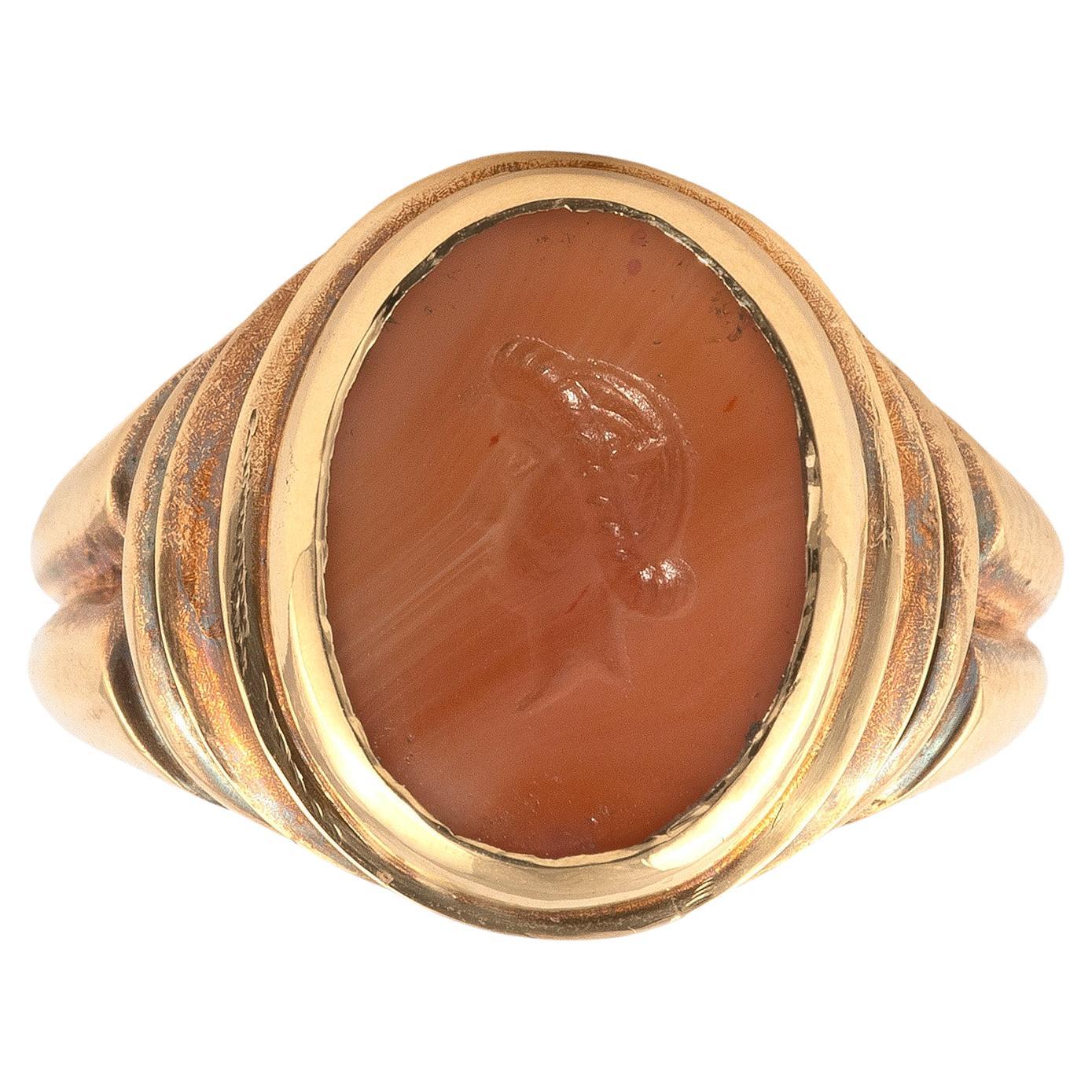 Gold And Ancient Roman Imperial Intaglio of Roman Goddess Salus Ring