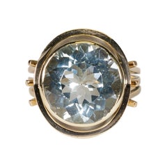 Gold and Bezel Set 9.06 Carat Aquamarine Ring