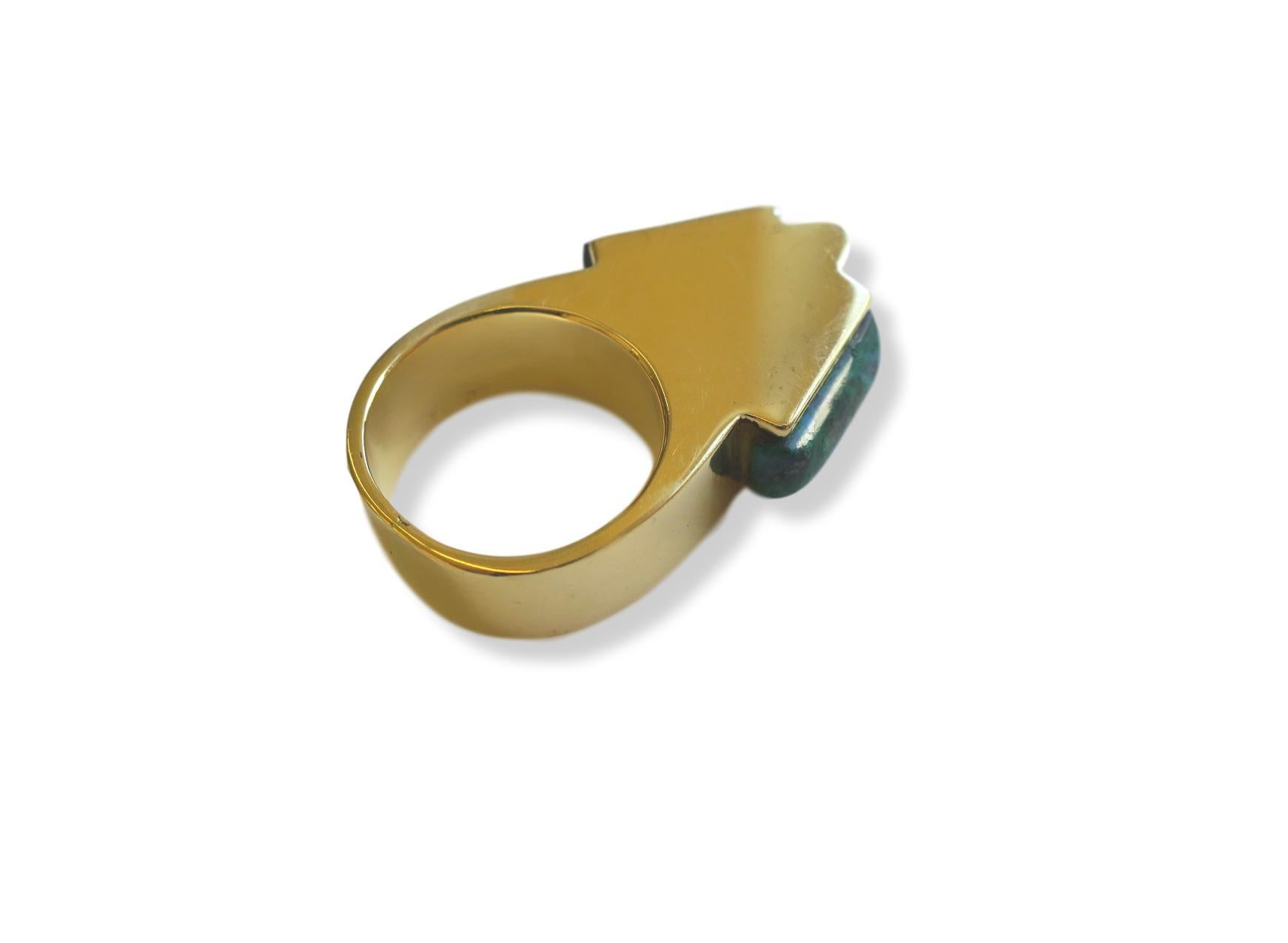 Modernist Gold and Azure Malachite Ring, circa 1970 For Sale