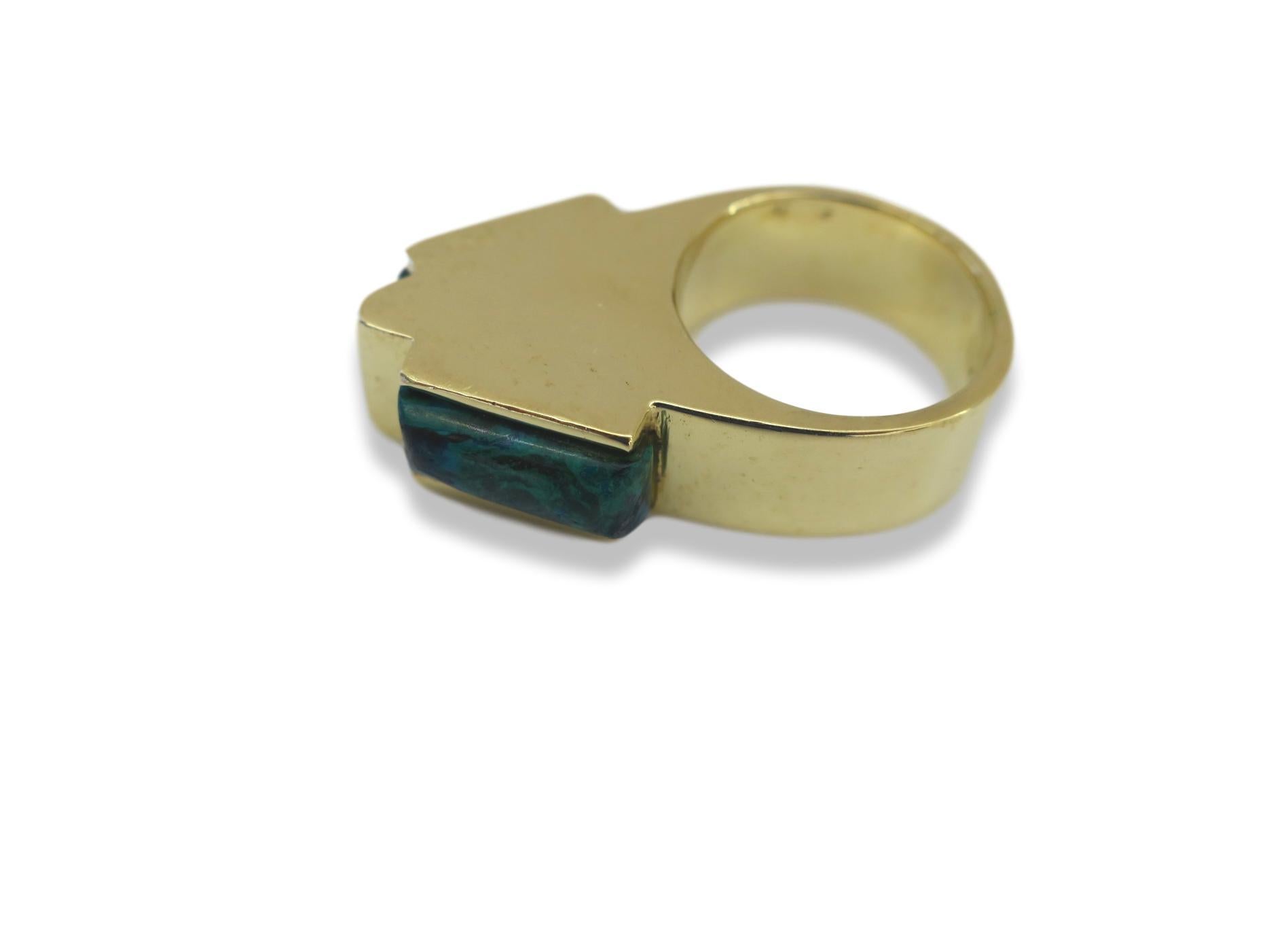 Mixed Cut Gold and Azure Malachite Ring, circa 1970 For Sale