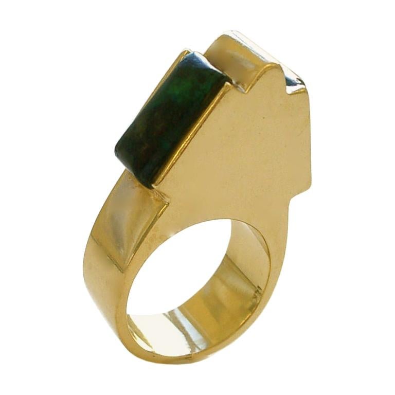 Gold and Azure Malachite Ring, circa 1970 For Sale