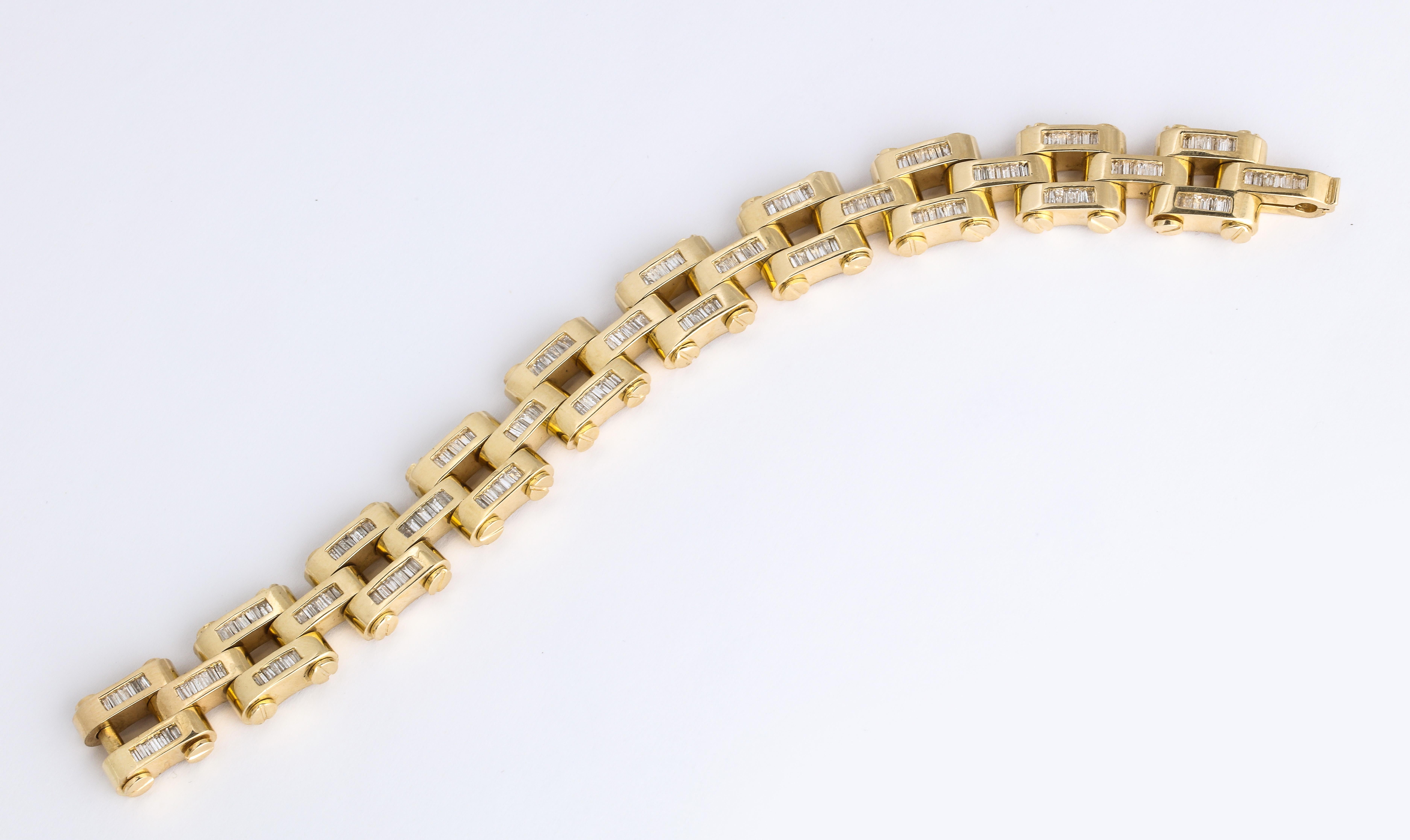 Retro Gold and Baguette Diamond Link Tank Bracelet