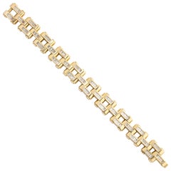 Vintage Gold and Baguette Diamond Link Tank Bracelet