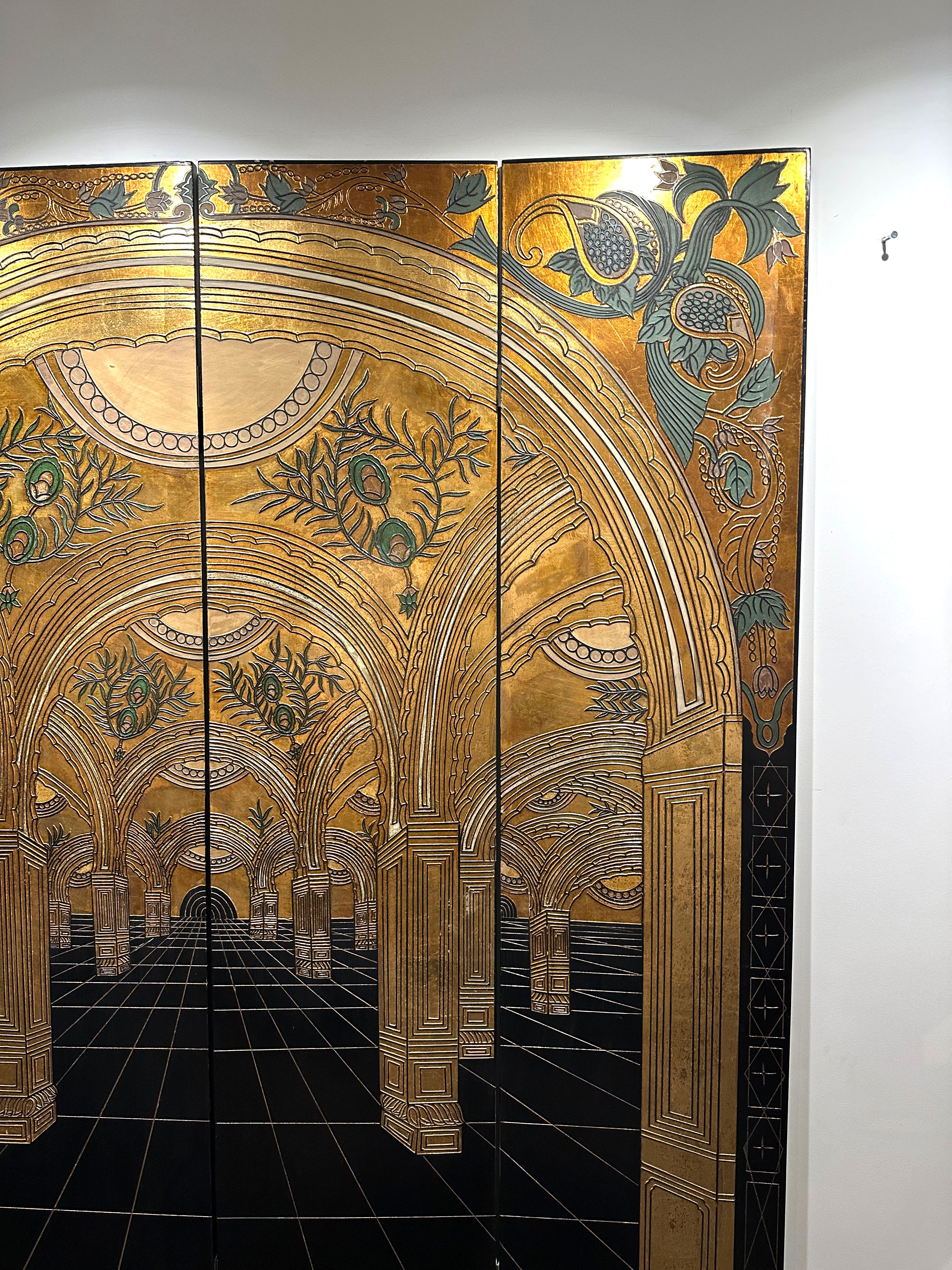Gold und Schwarzer Art Nouveau / Art Deco Paravant des 20. Jahrhunderts Holz und Blattgold im Angebot 5