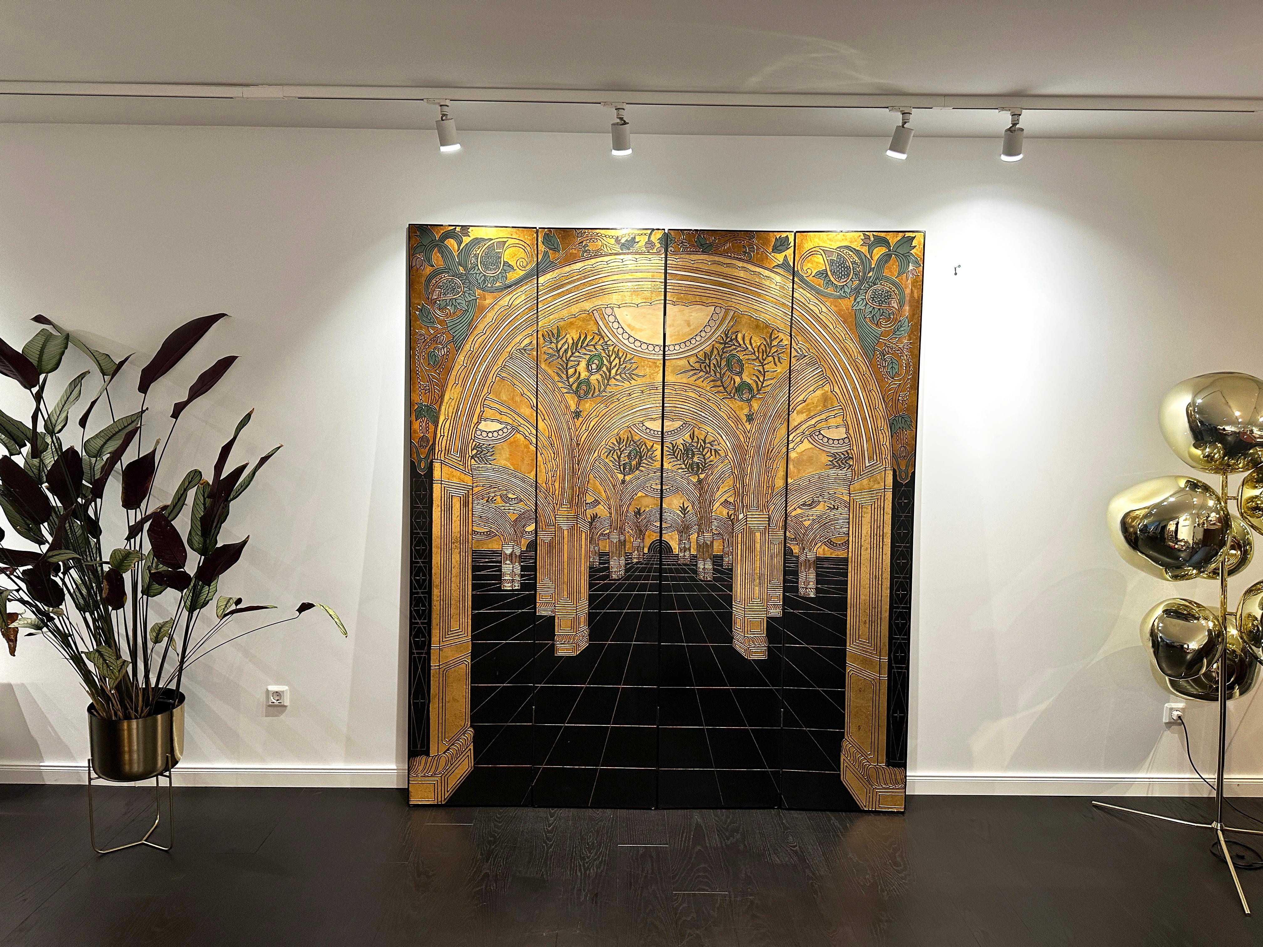 Gold und Schwarzer Art Nouveau / Art Deco Paravant des 20. Jahrhunderts Holz und Blattgold im Angebot 4