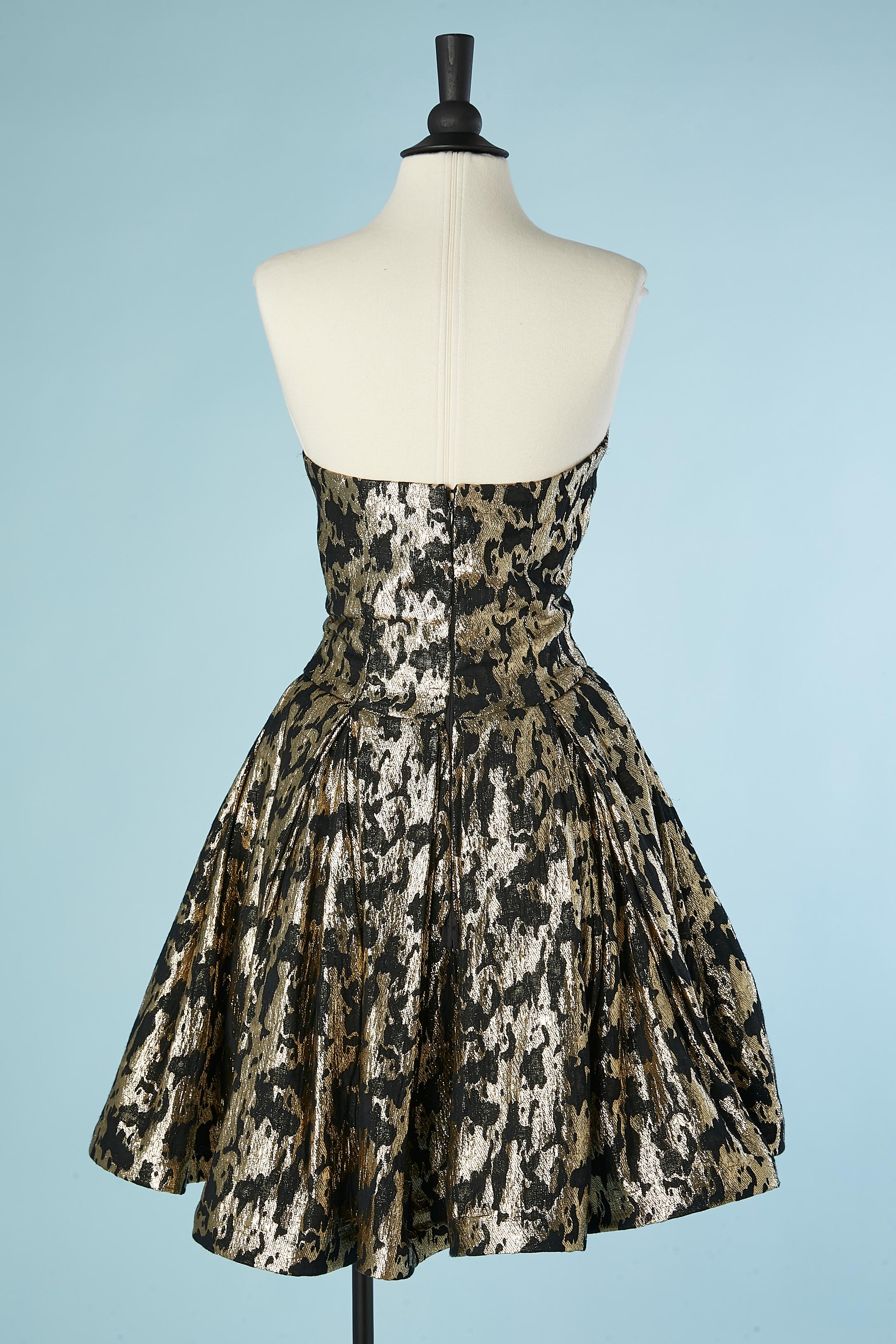 De las mujeres Vestido de cóctel bustier brocado dorado y negro MIGNON Anne-Marie Gabalis NY en venta