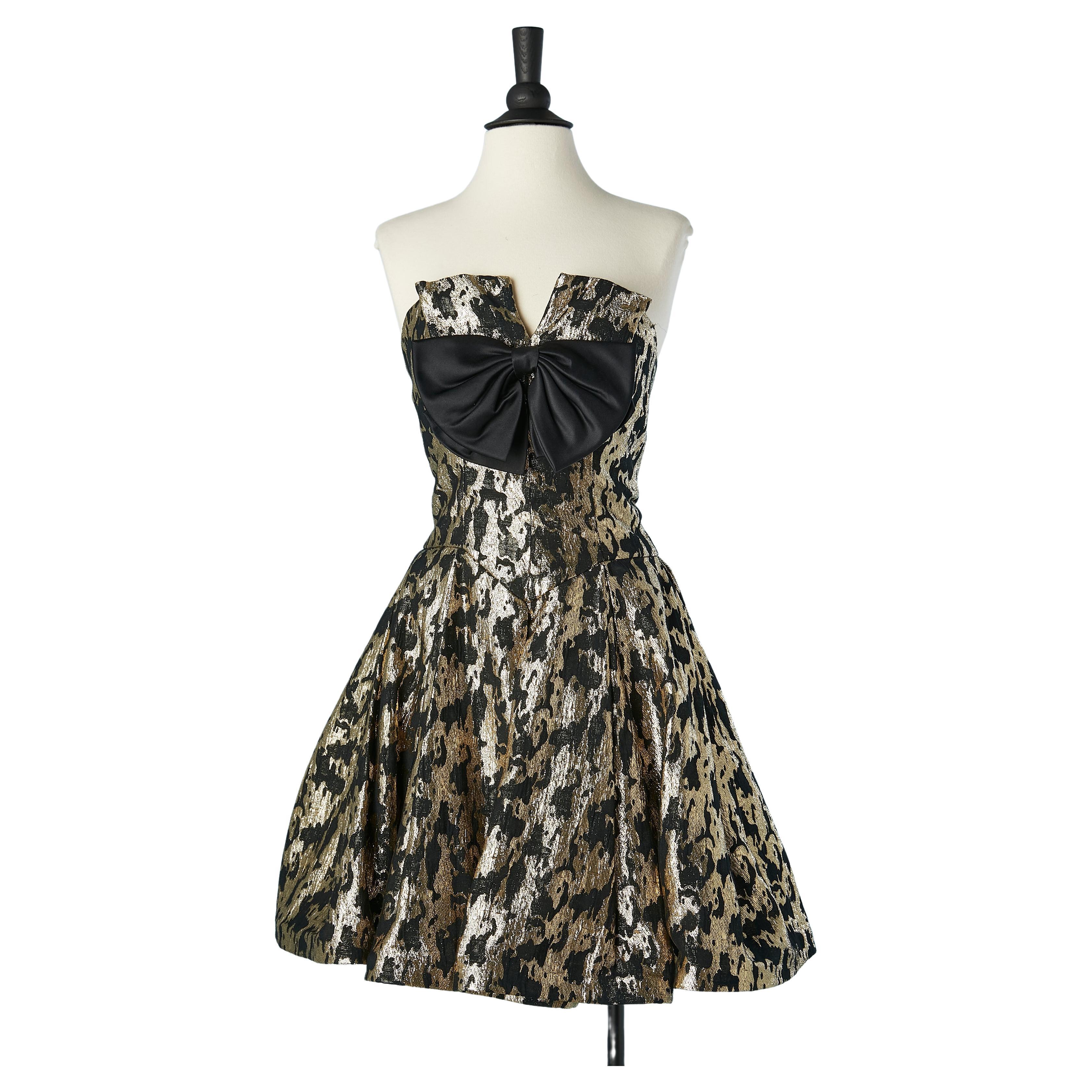  Gold and black brocade bustier cocktail dress MIGNON Anne-Marie Gabalis NY  For Sale