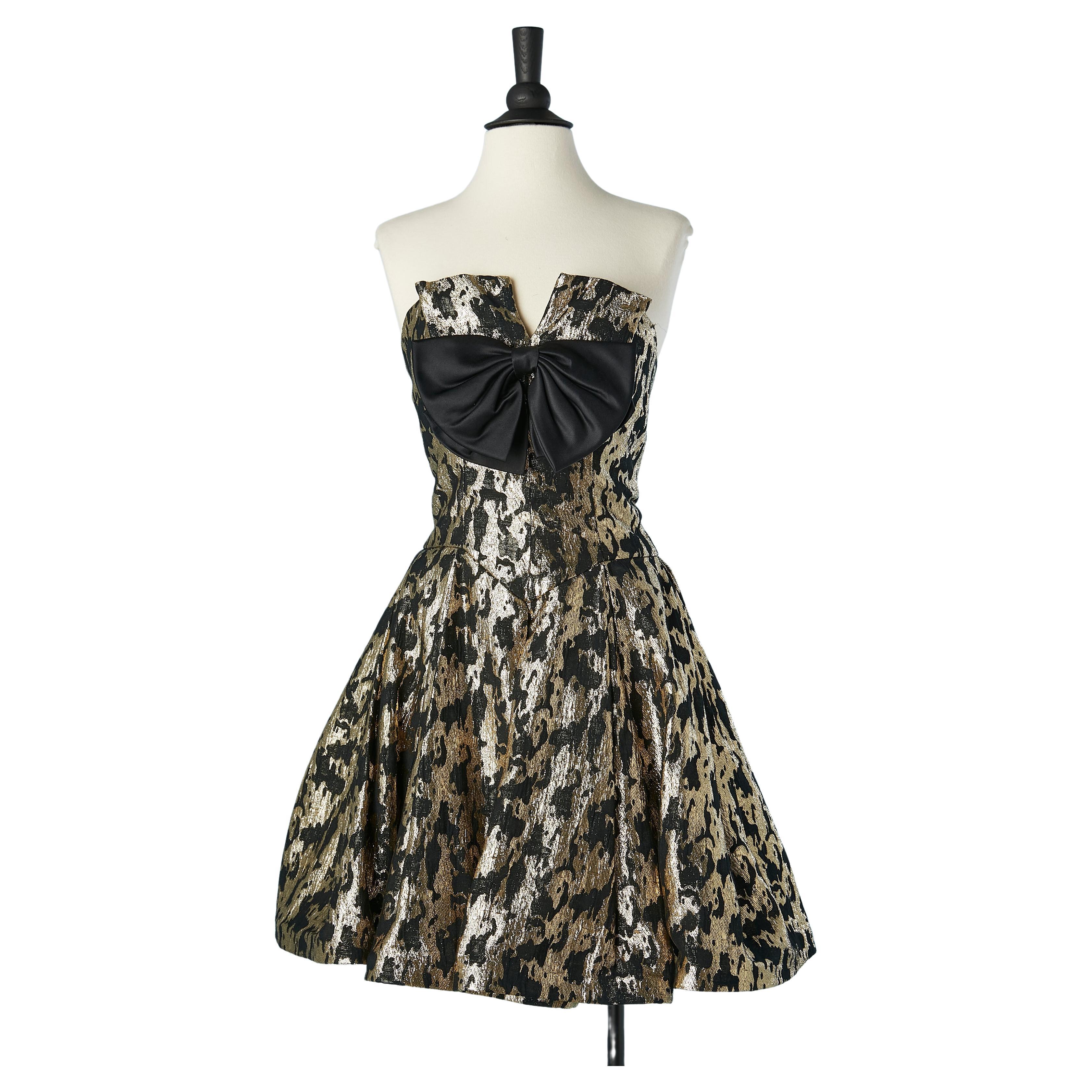 Vestido de cóctel bustier brocado dorado y negro MIGNON Anne-Marie Gabalis NY en venta