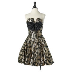  Gold and black brocade bustier cocktail dress MIGNON Anne-Marie Gabalis NY 