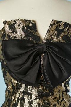 Gold and black damask bustier cocktail dress with black satin bow Mignon