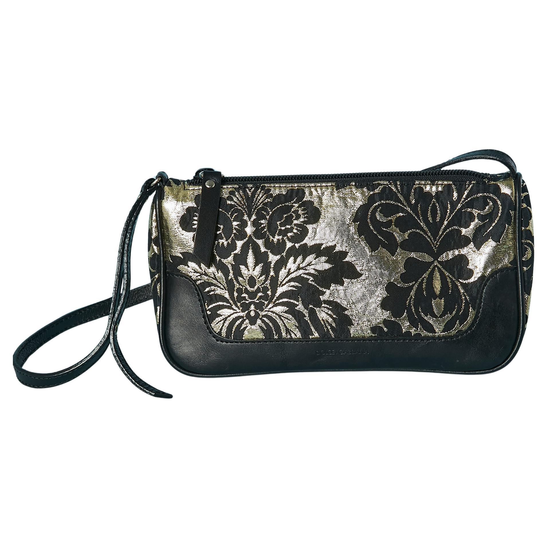 Gold and black damask evening bag with leather bottom Dolce & Gabbana For Sale