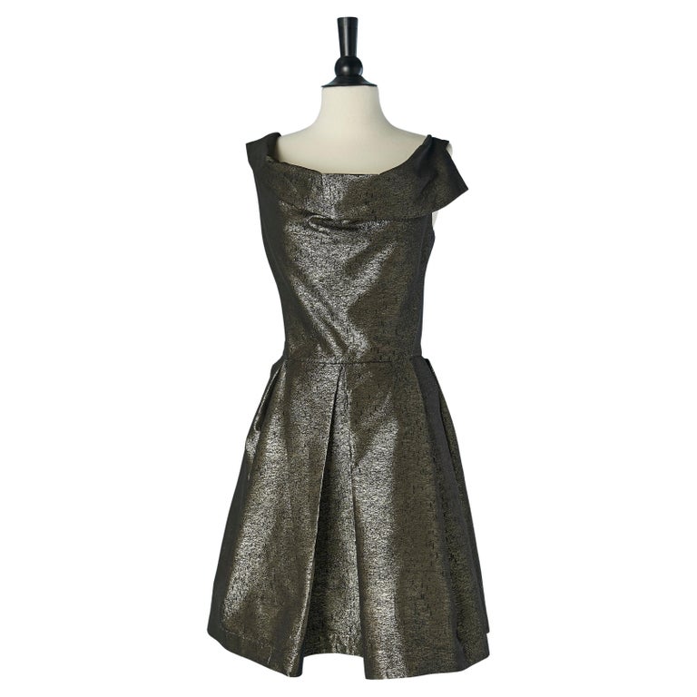 gold and black metallic dress Bell Sleeve Metallic Lace Sheath Dress In Black Gold main image 1