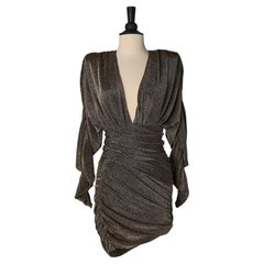 Minivestido de punto drapeado de lúrex dorado y negro ALEXANDRE VAUTHIER Nuevo