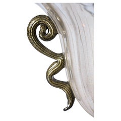 Art Deco Gold and Black Murano Glass Centerpiece Bowl with Serpent Handles