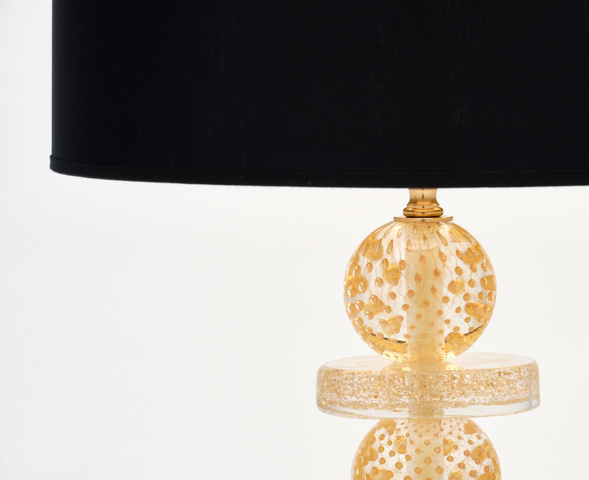 Gold and Black Murano Glass Lamps In Excellent Condition For Sale In Austin, TX