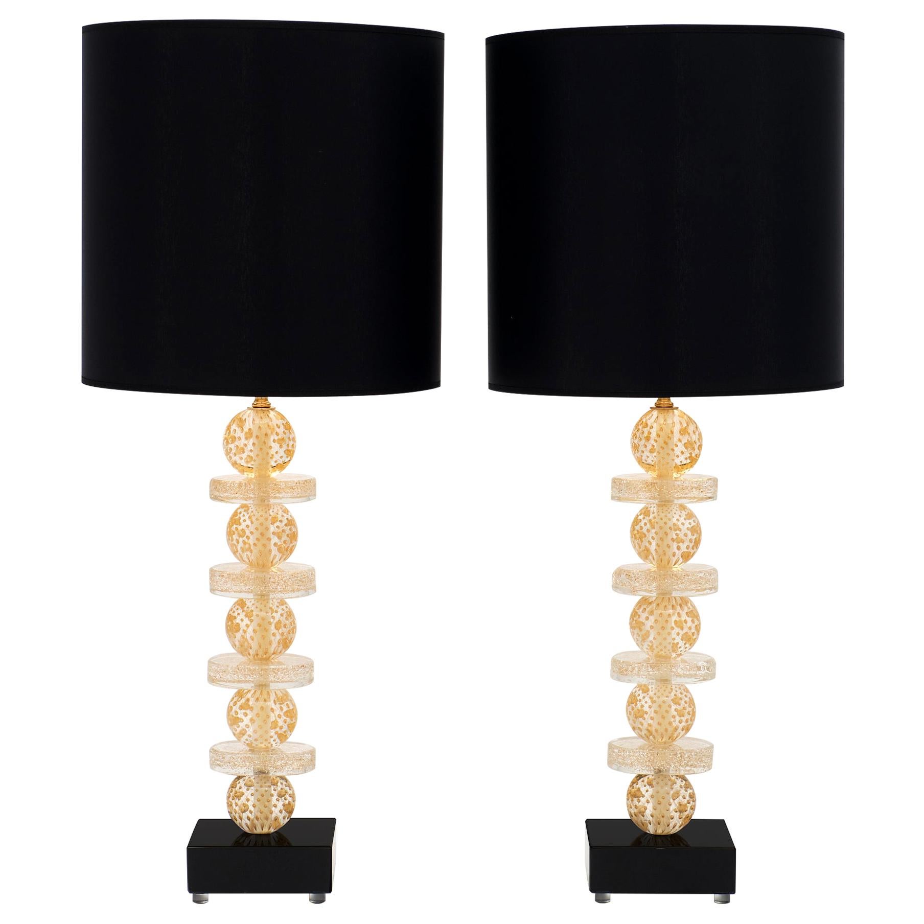 Gold and Black Murano Glass Lamps