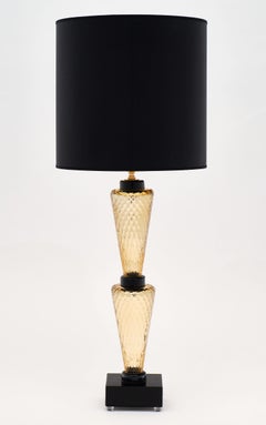 Alberto Dona Murano Glass Table Lamps in Gold and Black, Italy