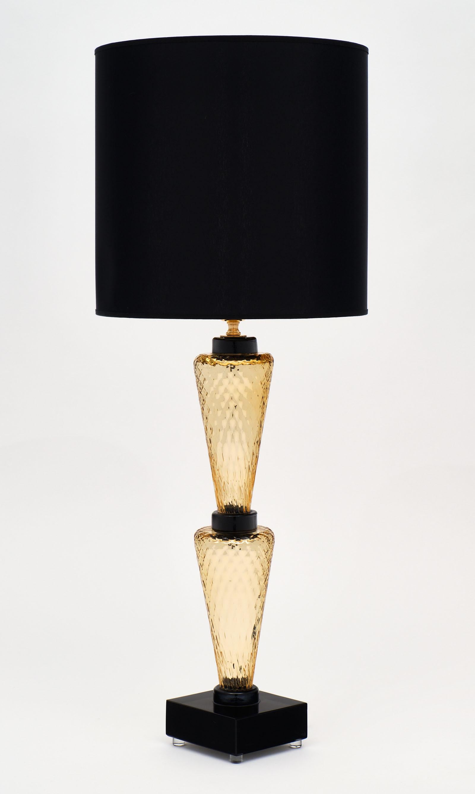Italian Gold and Black Murano Glass “Specchiato” Lamps For Sale