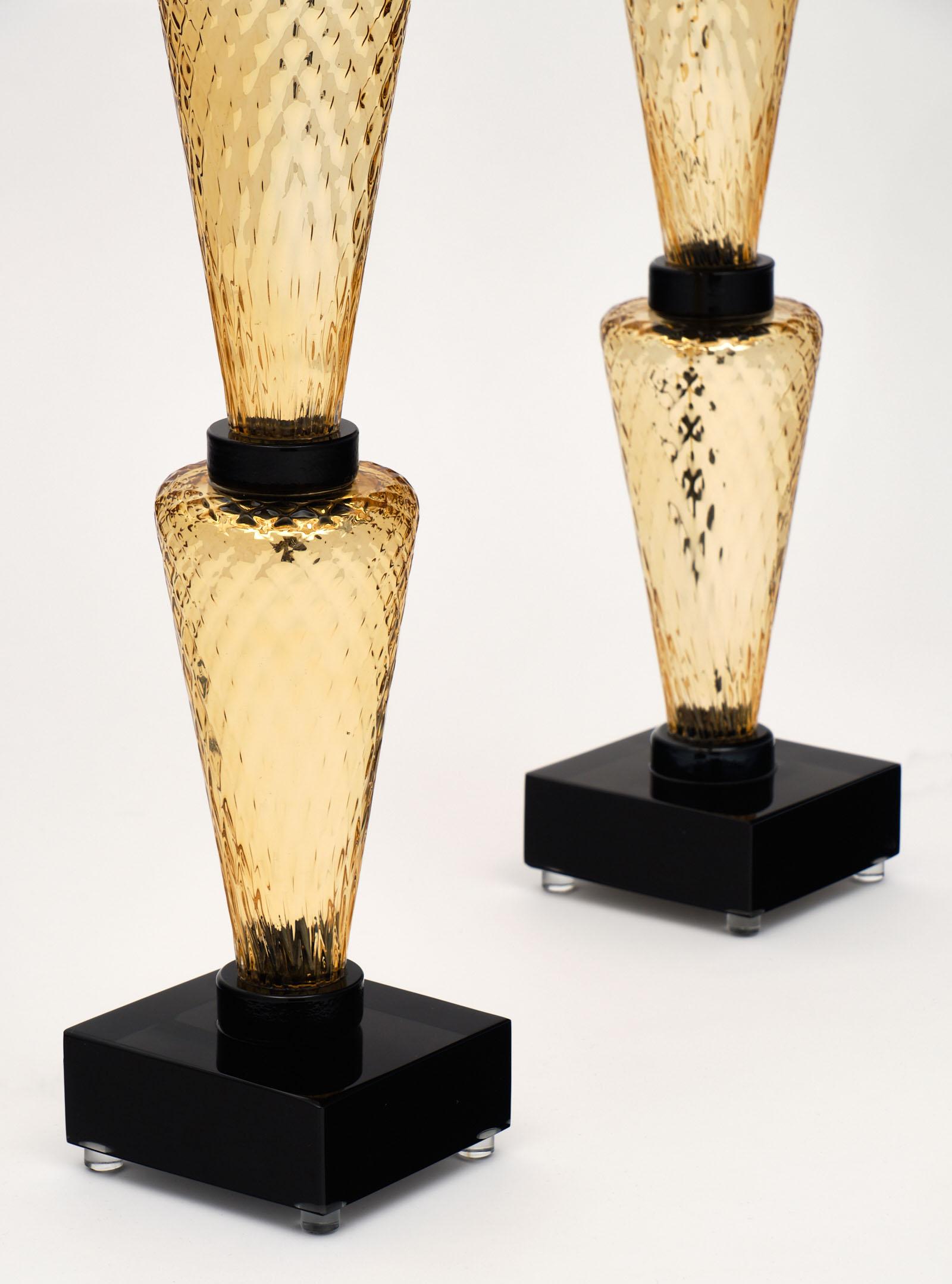 Contemporary Gold and Black Murano Glass “Specchiato” Lamps For Sale