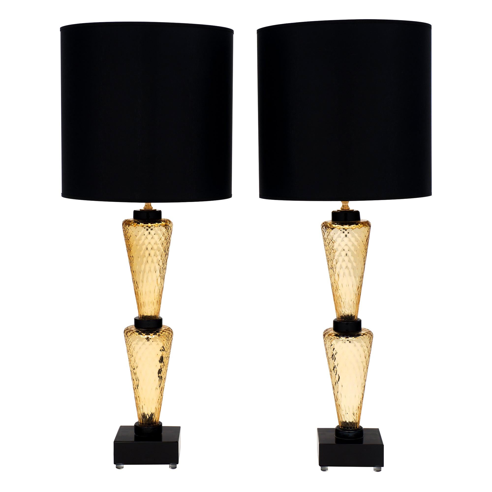 Gold and Black Murano Glass “Specchiato” Lamps For Sale