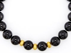 Gold and Black Onyx Bead 18K Yellow Gold Necklace