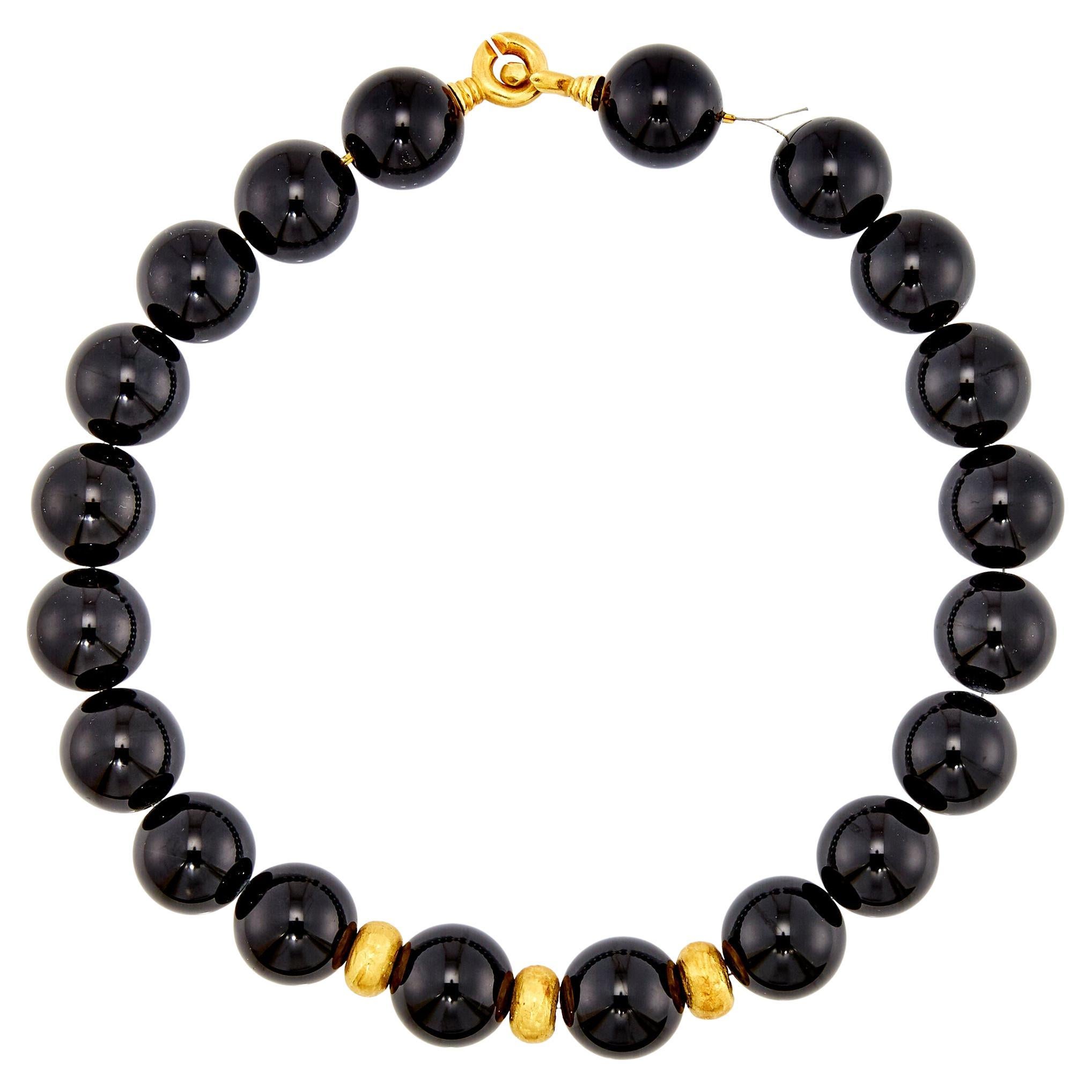 Gold and Black Onyx Bead 18K Yellow Gold Necklace