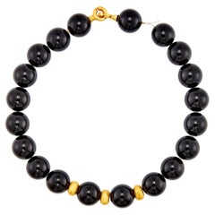 Gold and Black Onyx Bead 18K Yellow Gold Necklace