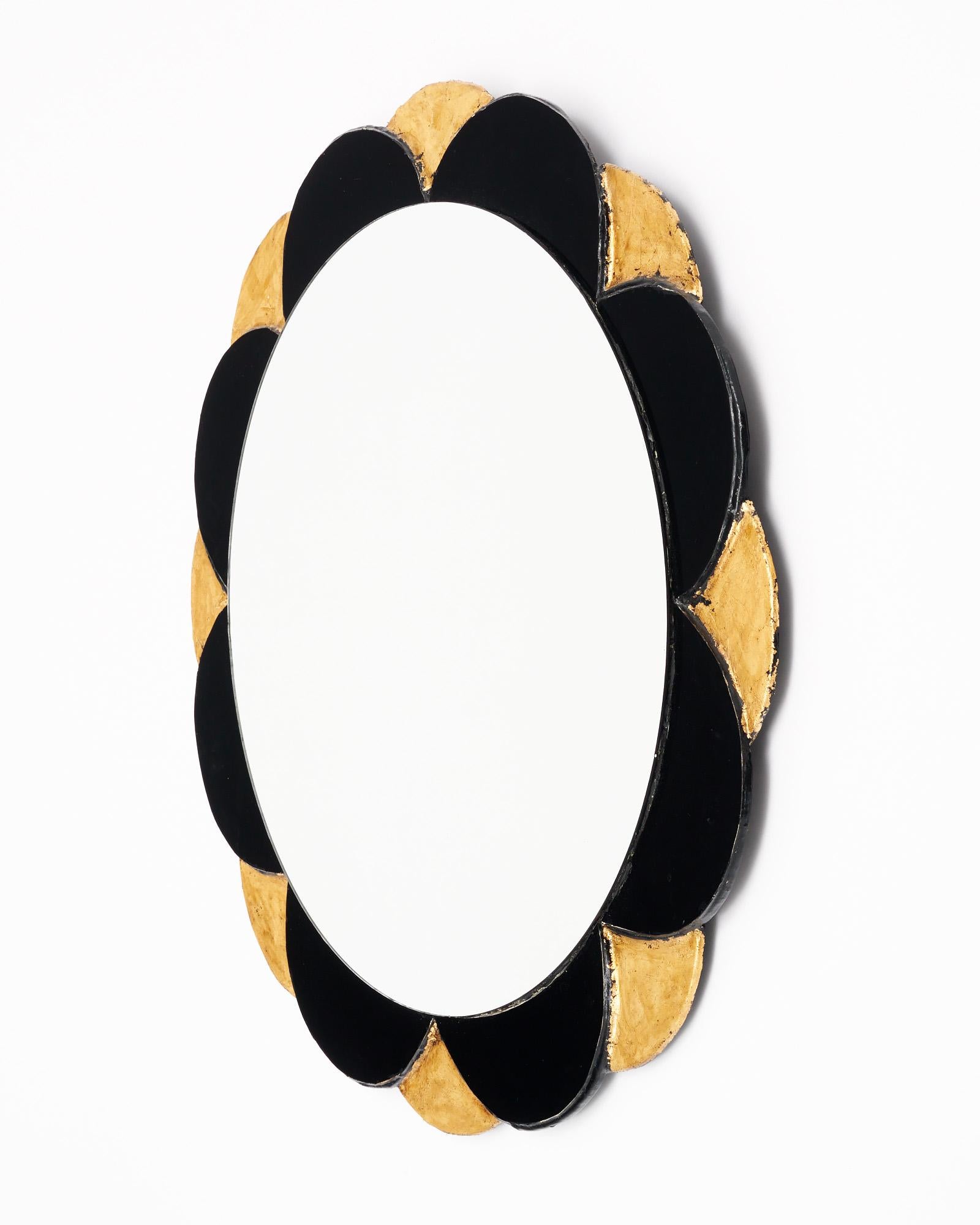 Gold and Black Petal Mirror For Sale 1