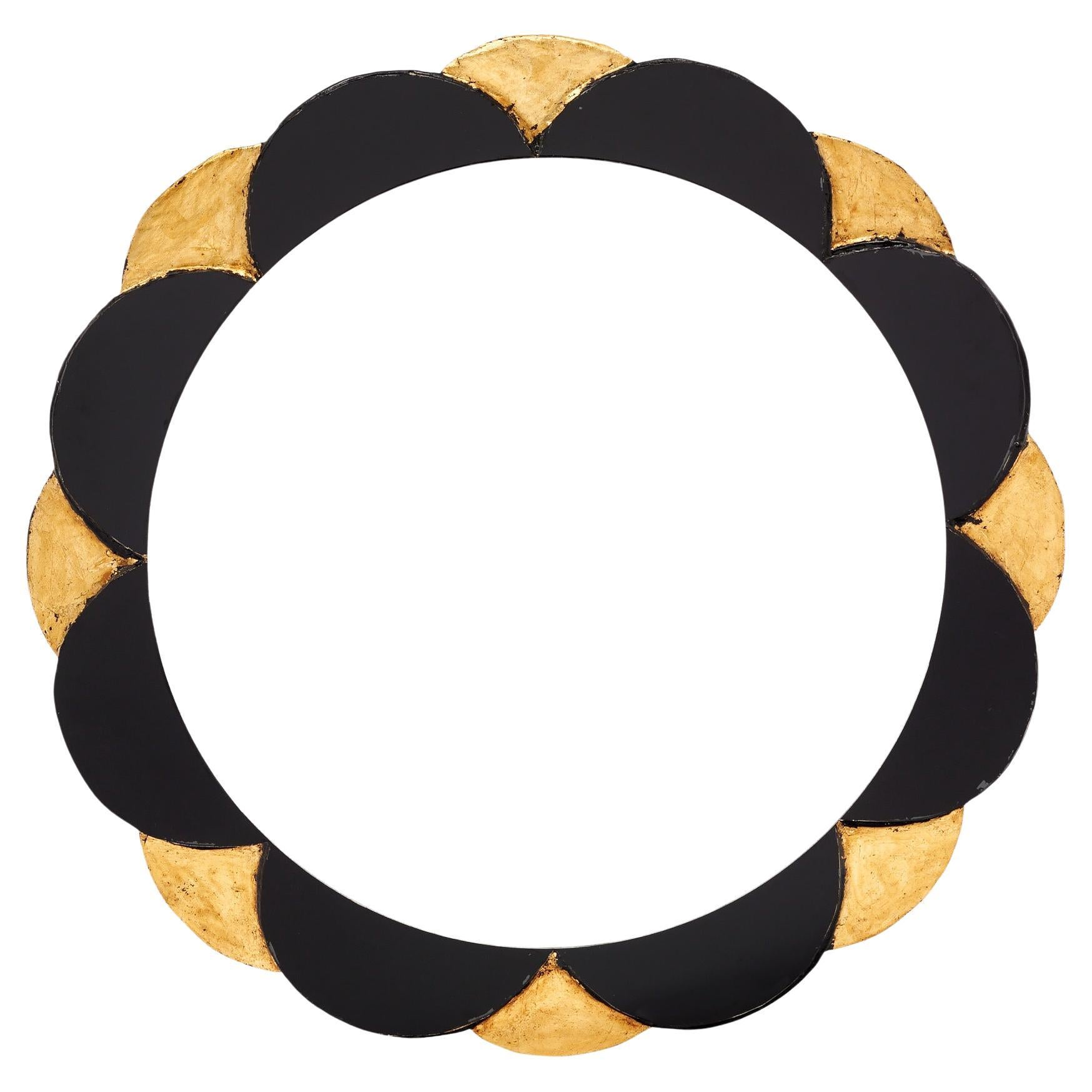 Gold and Black Petal Mirror For Sale