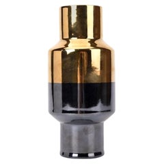 Gold and Black Short Vase by WL Ceramics
