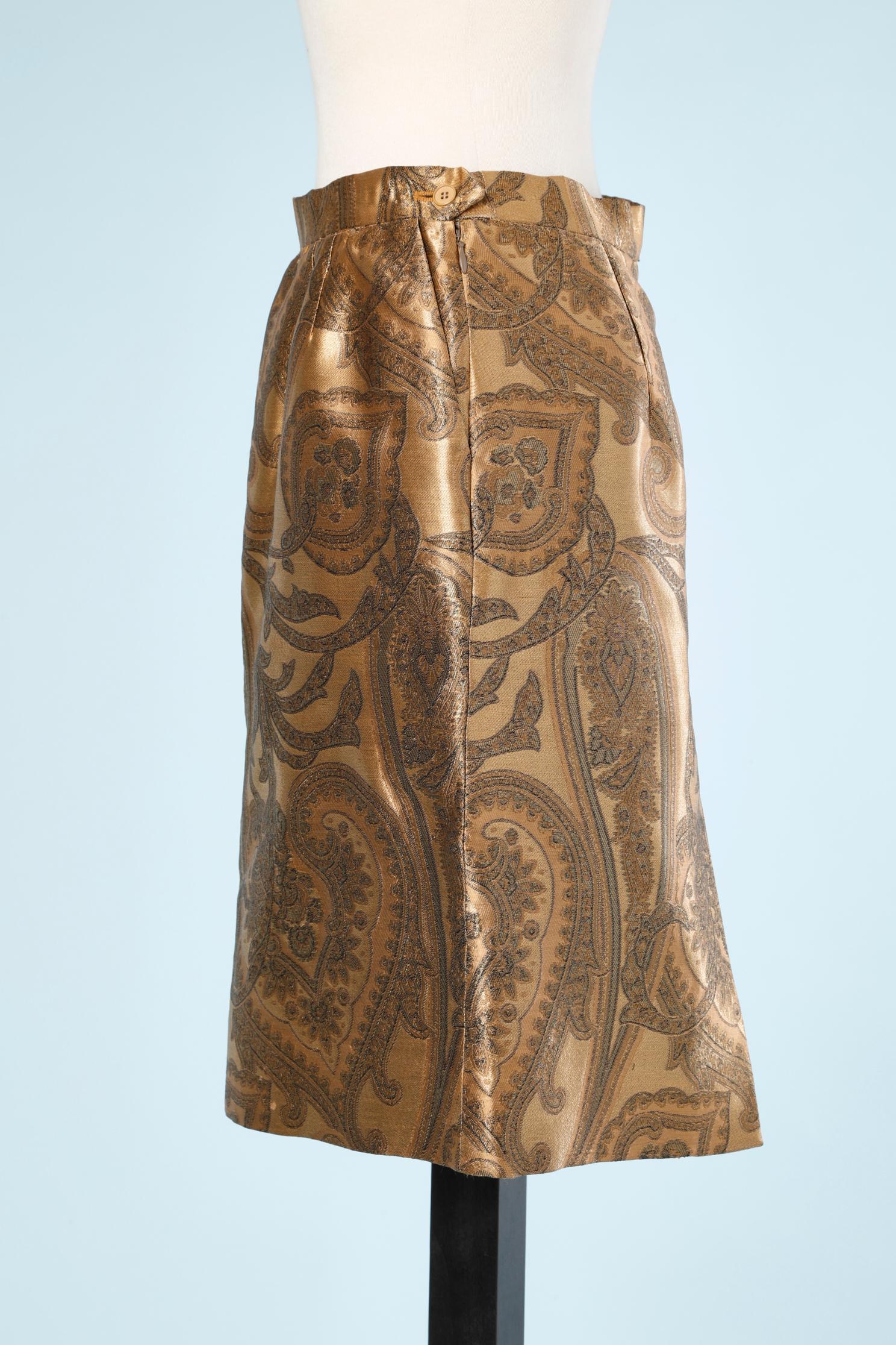 Brown Gold and black silk brocade skirt Yves Saint Laurent Rive Gauche For Sale