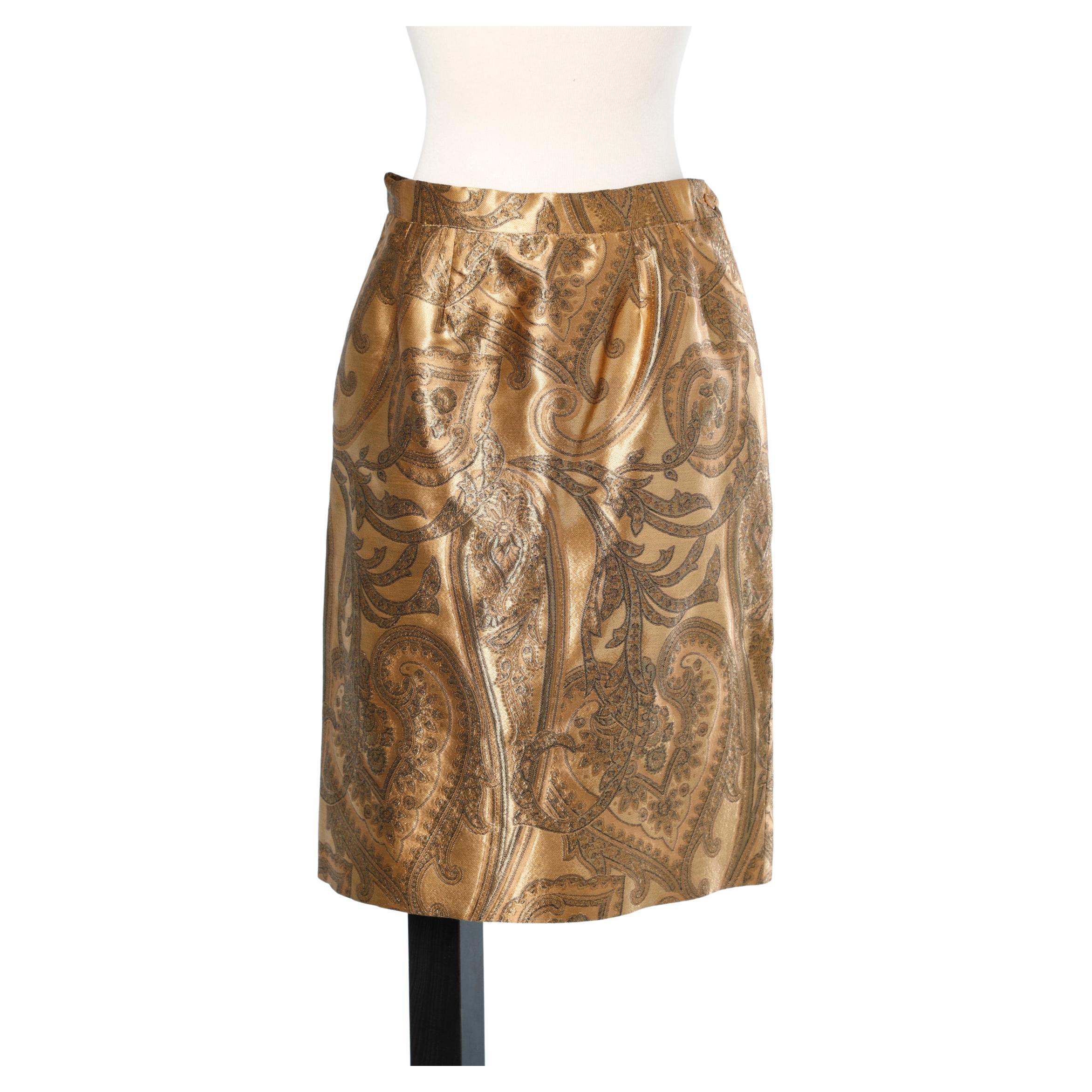 Gold and black silk brocade skirt Yves Saint Laurent Rive Gauche For Sale