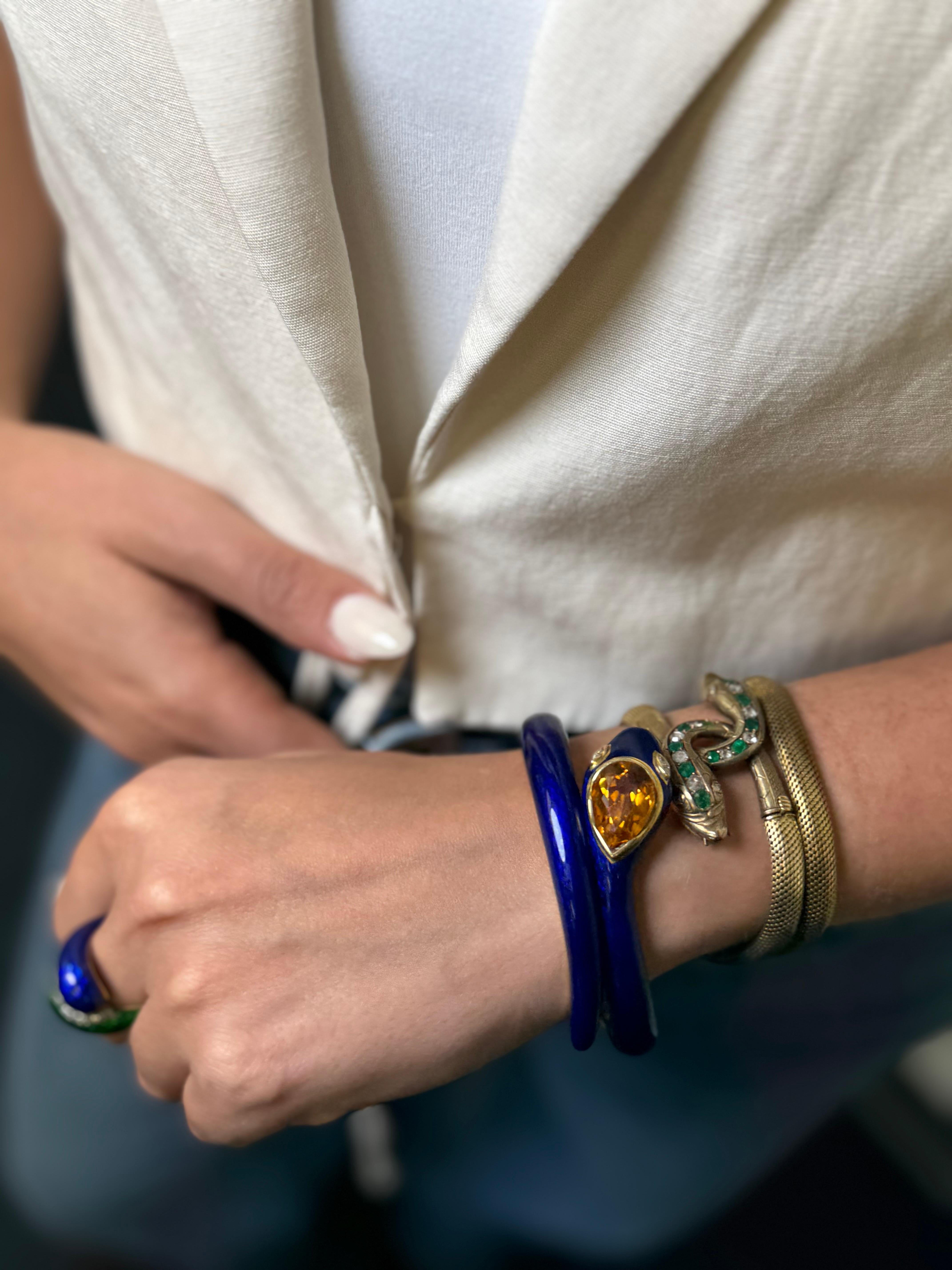 Bracelet serpent en or et émail, citrine et diamant en vente 7