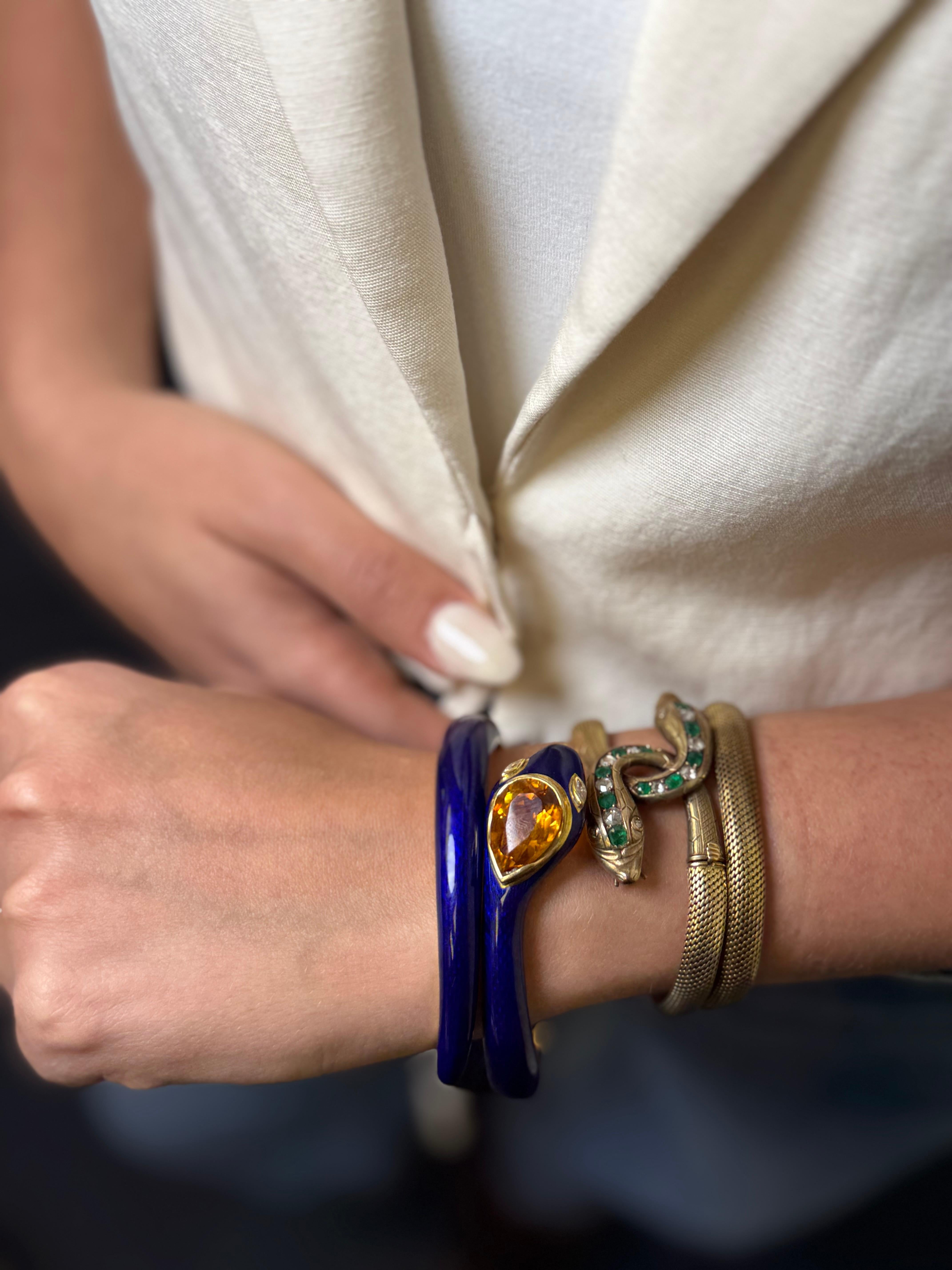Bracelet serpent en or et émail, citrine et diamant en vente 8