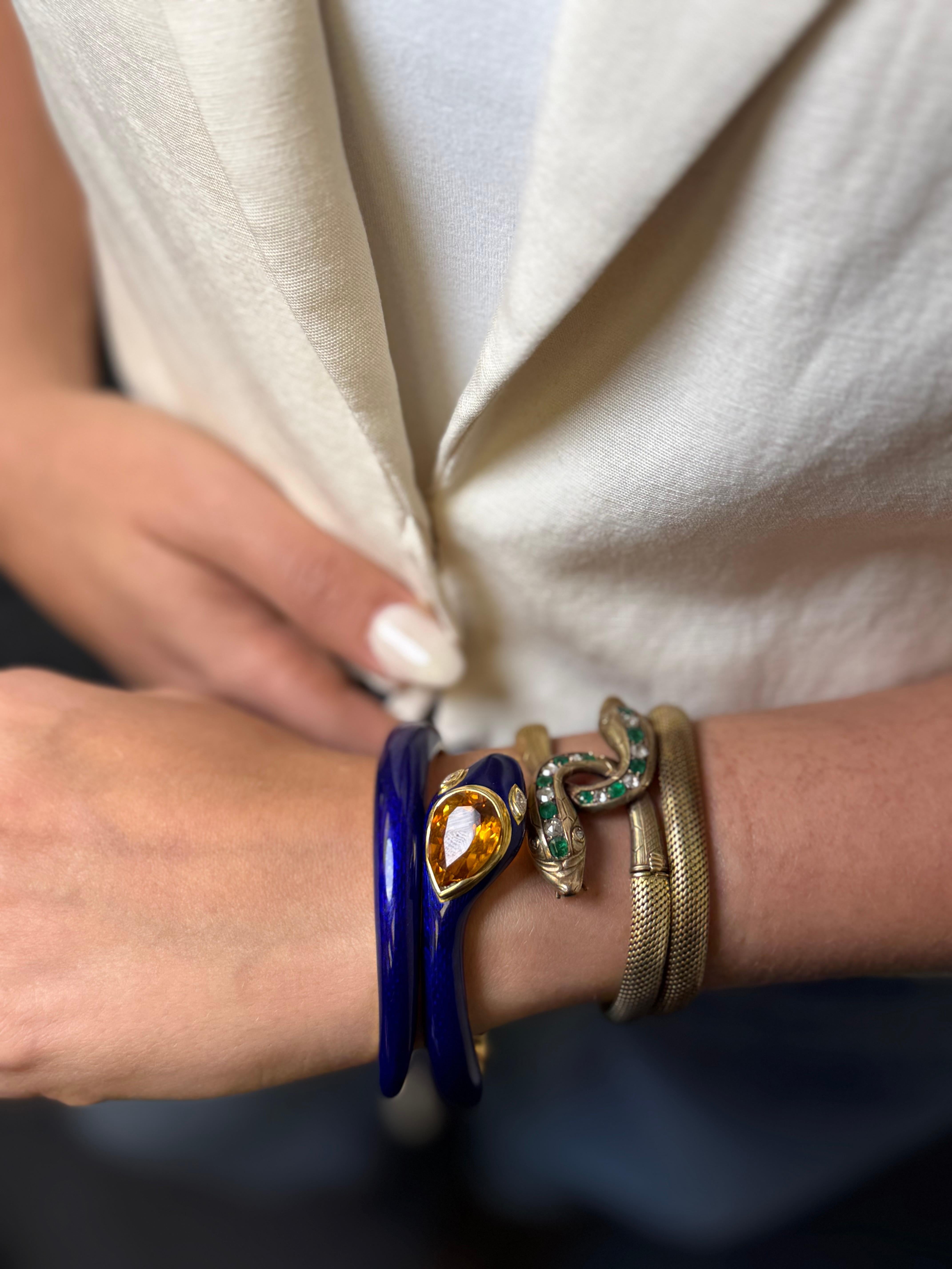 Bracelet serpent en or et émail, citrine et diamant en vente 9