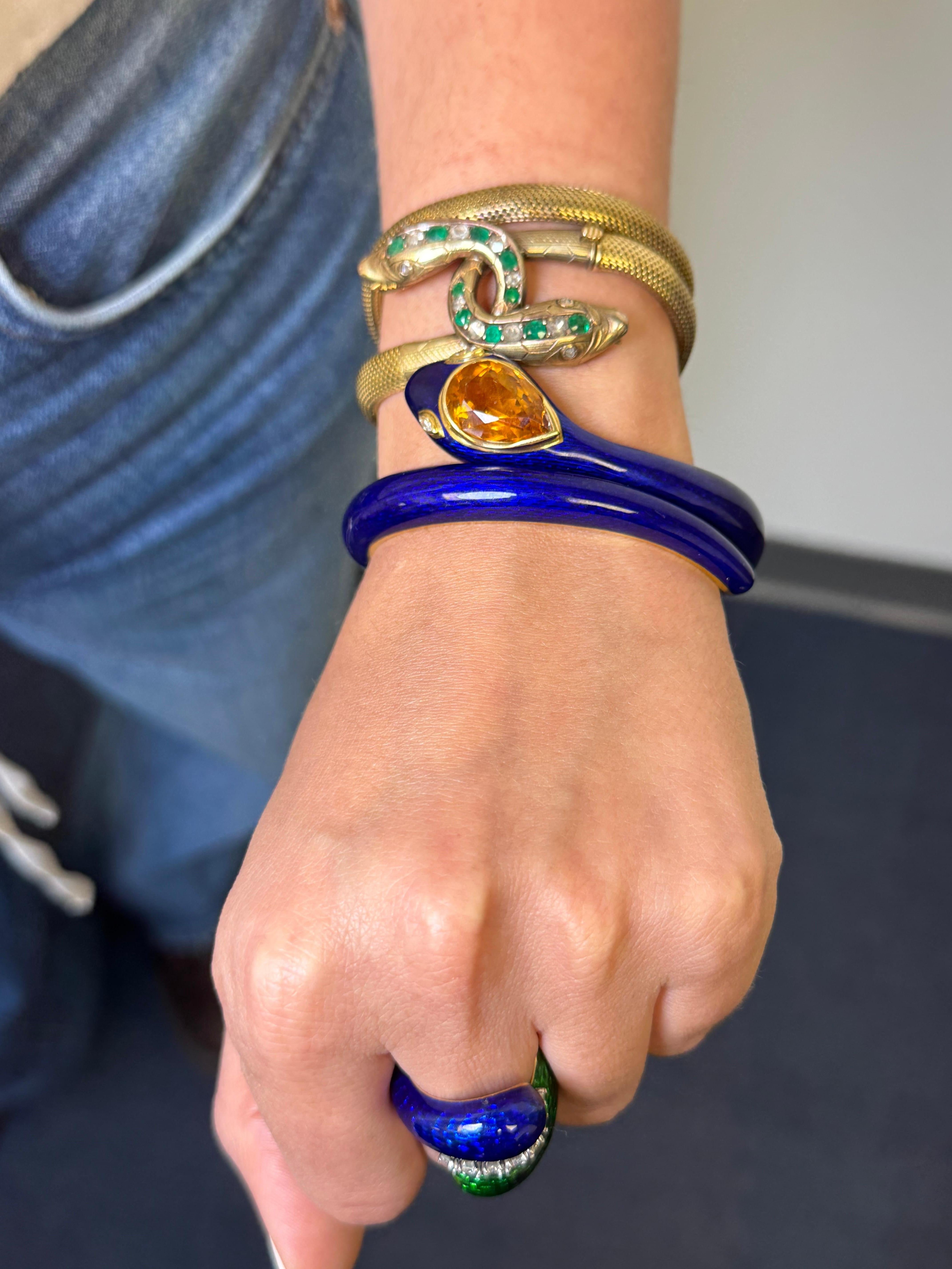 Bracelet serpent en or et émail, citrine et diamant en vente 10