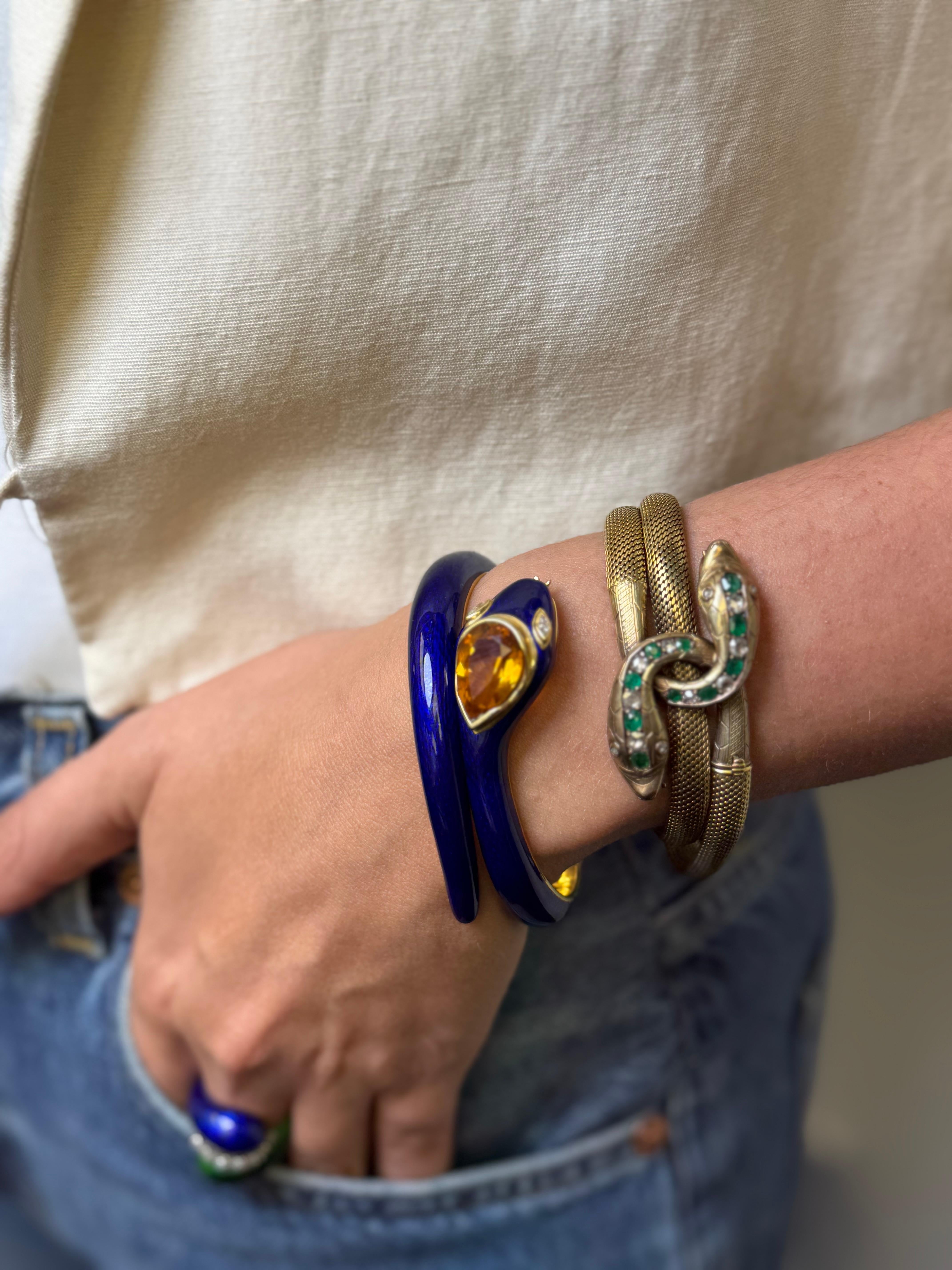 Bracelet serpent en or et émail, citrine et diamant en vente 11