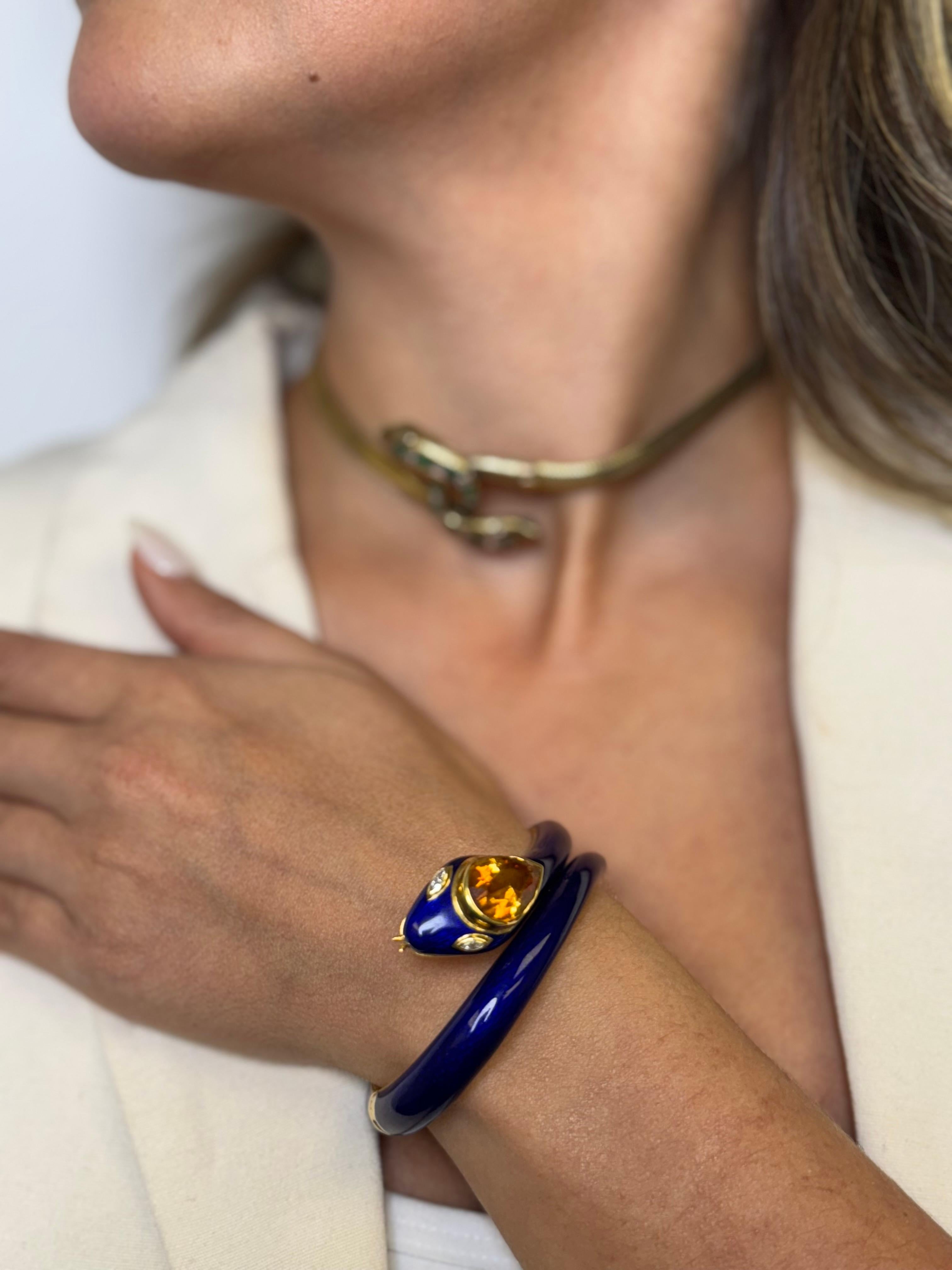 Bracelet serpent en or et émail, citrine et diamant en vente 12