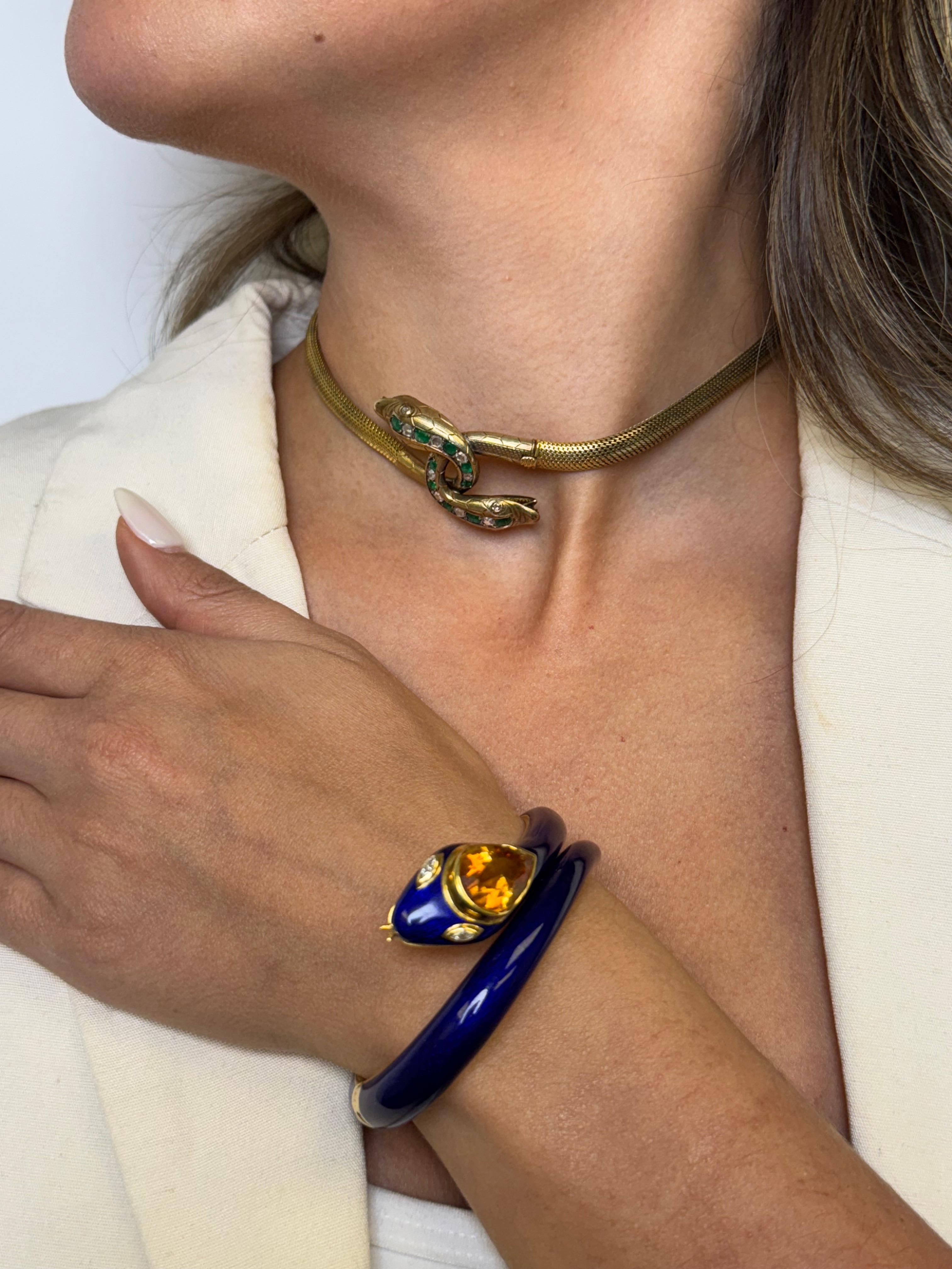 Bracelet serpent en or et émail, citrine et diamant en vente 13