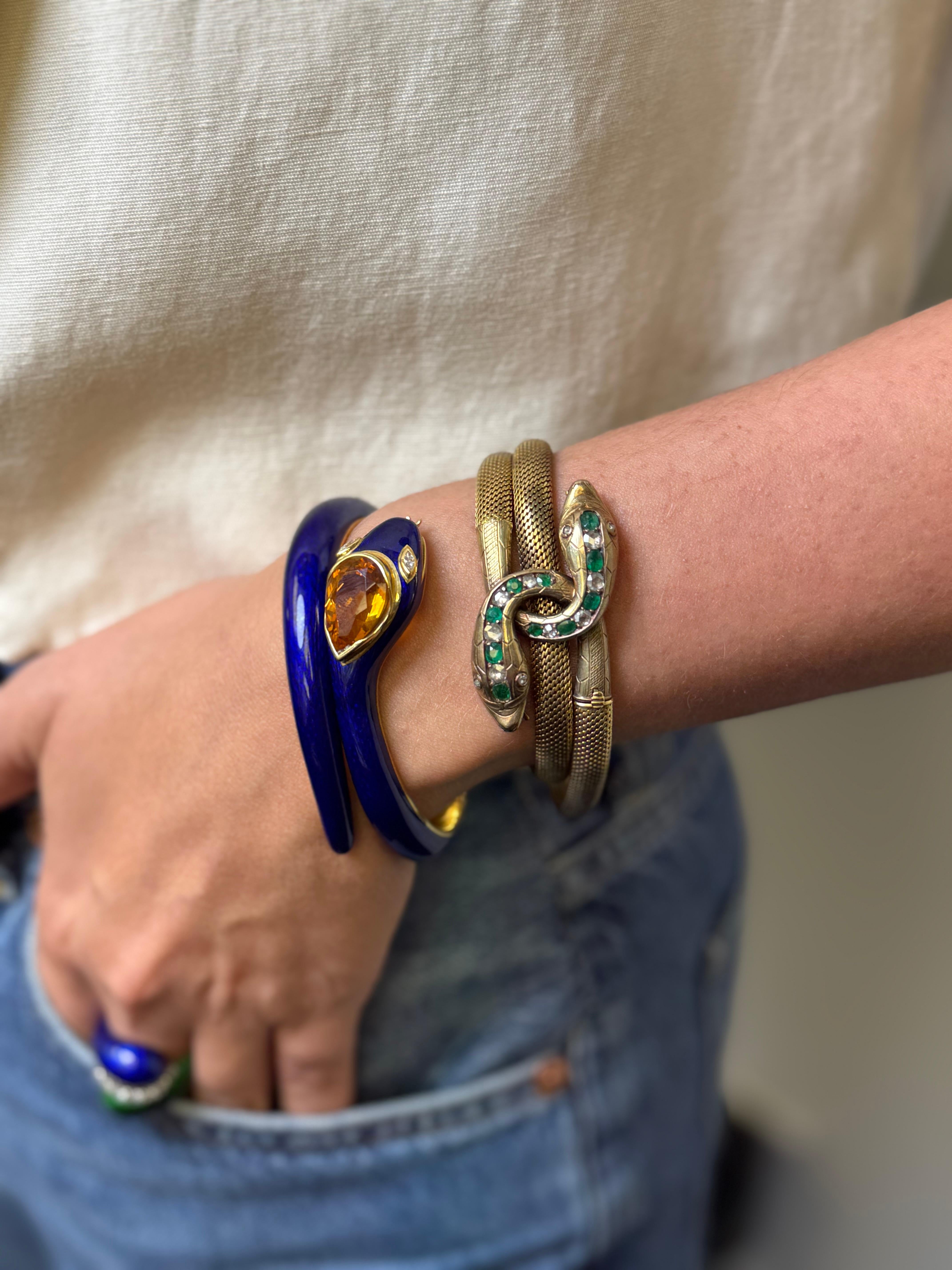 Bracelet serpent en or et émail, citrine et diamant en vente 4