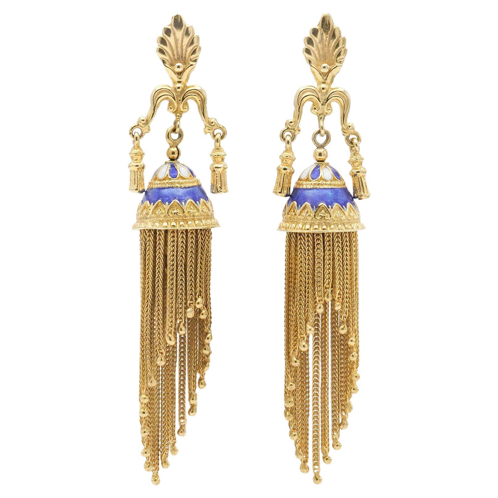 Pearl Diamond Gold Tassel Earrings at 1stDibs