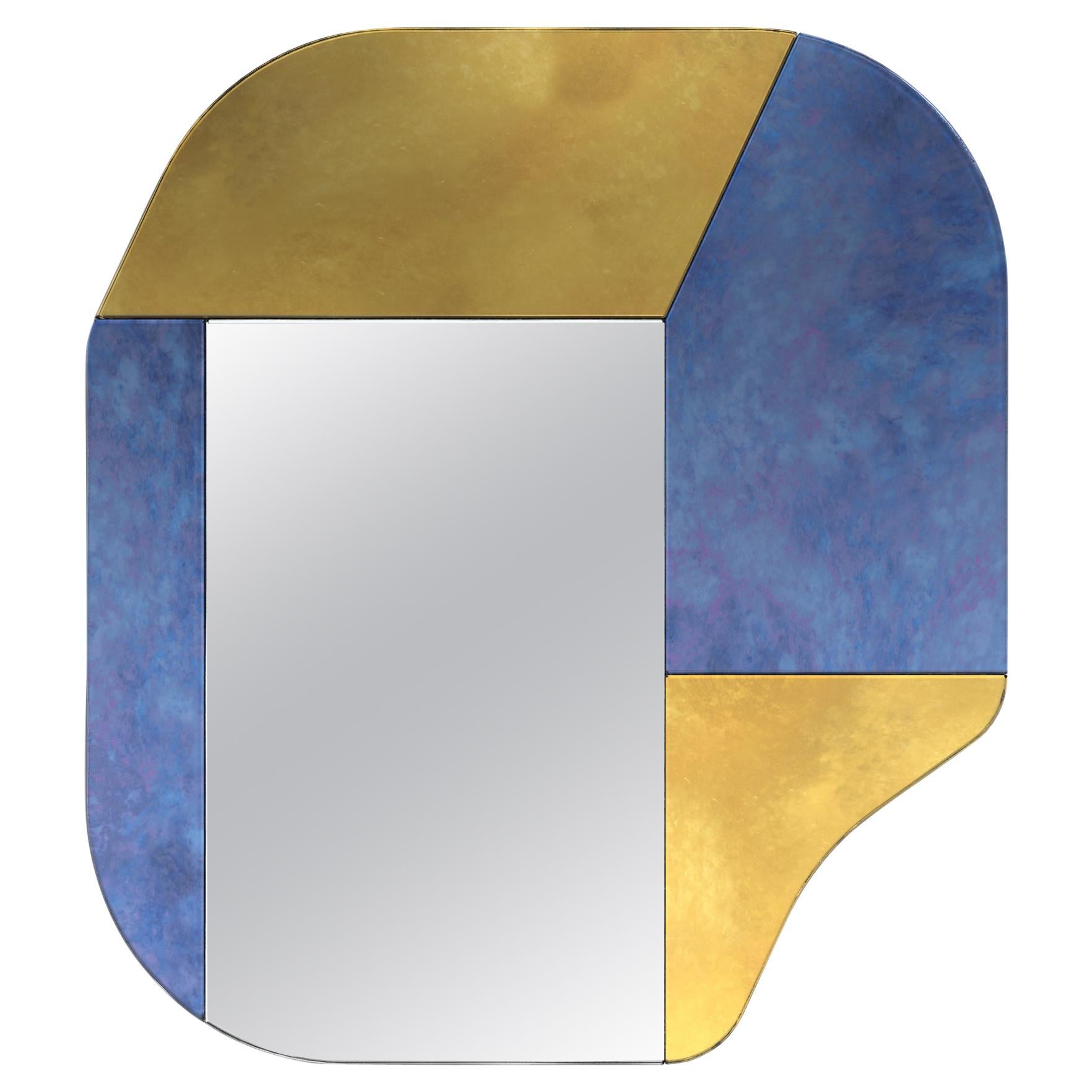 Gold and Blue WG.C1.A Hand-Crafted Wall Mirror For Sale