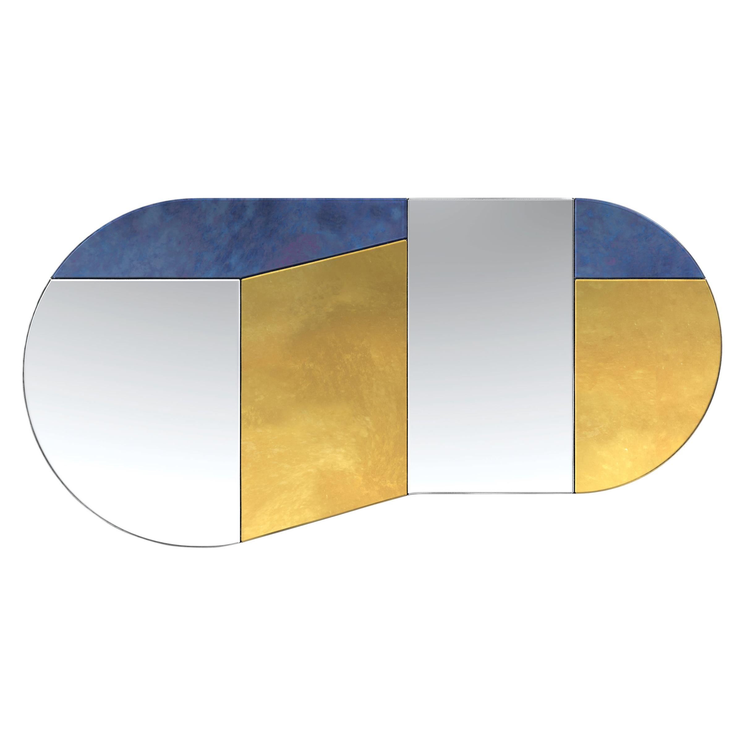 Gold and Blue WG.C1.C Hand-Crafted Wall Mirror For Sale