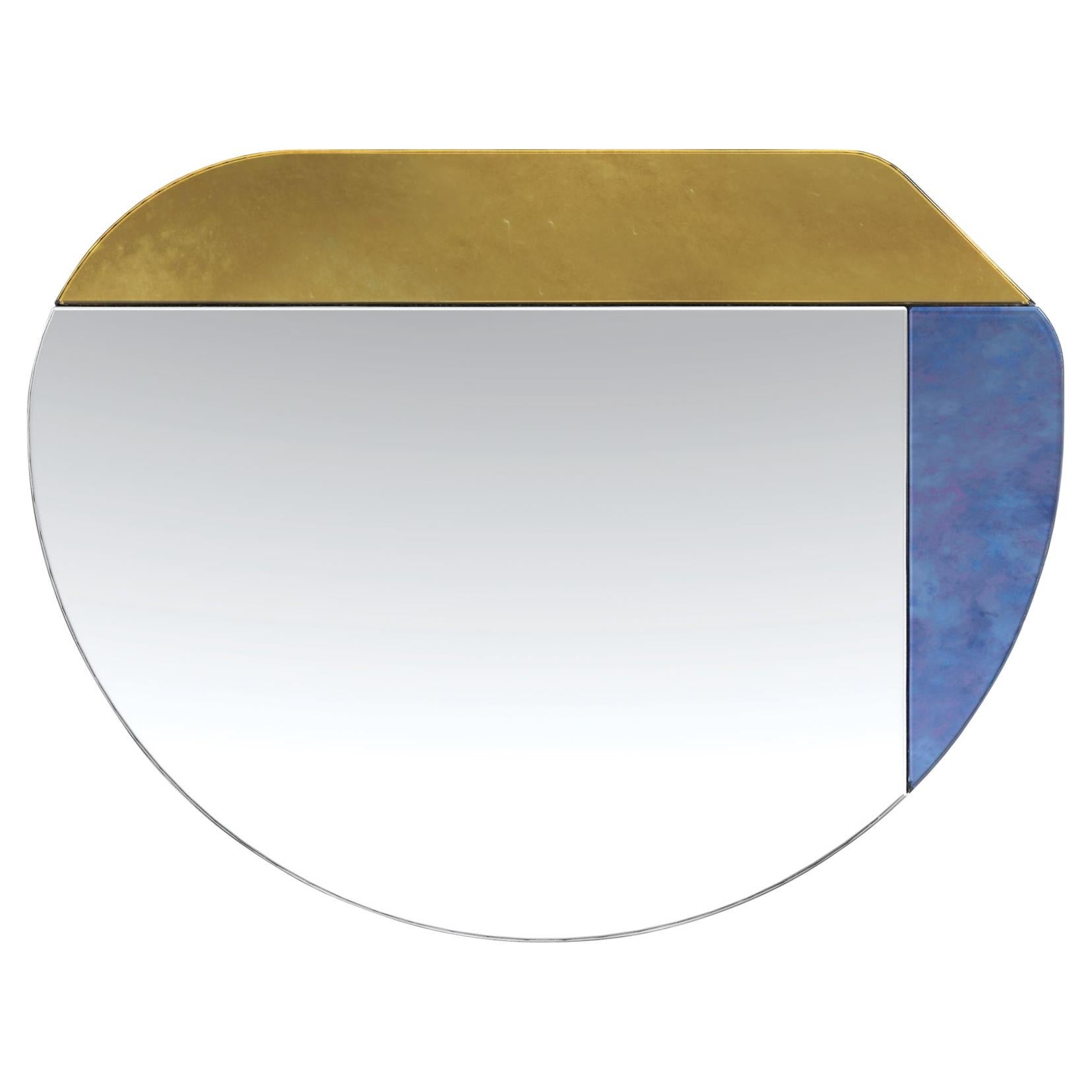 Gold and Blue WG.C1.E Hand-Crafted Wall Mirror For Sale