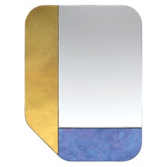 Handgefertigter Wandspiegel in Gold und Blau WG.C1.F