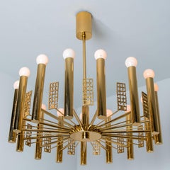 Gold and Brass Chandelier in Style of Sciolari, 1960