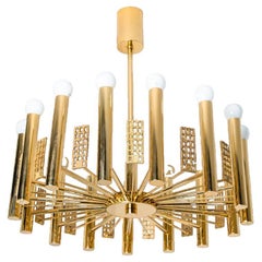Vintage Gold and Brass Chandelier in Style of Sciolari, 1960