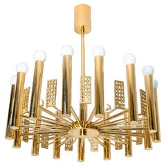 Vintage Gold and Brass Chandelier in Style of Sciolari, 1960
